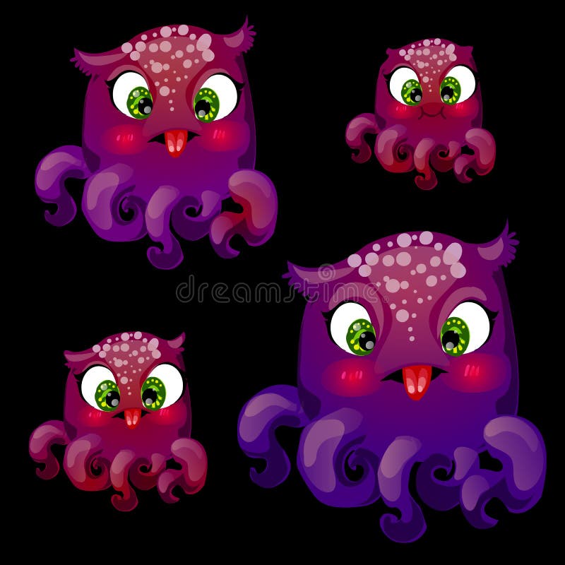 Reeks van leuke speelse purpere octopus vier royalty-vrije illustratie Reeks van leuke speelse purpere octopus vier royalty-vrije illustratie