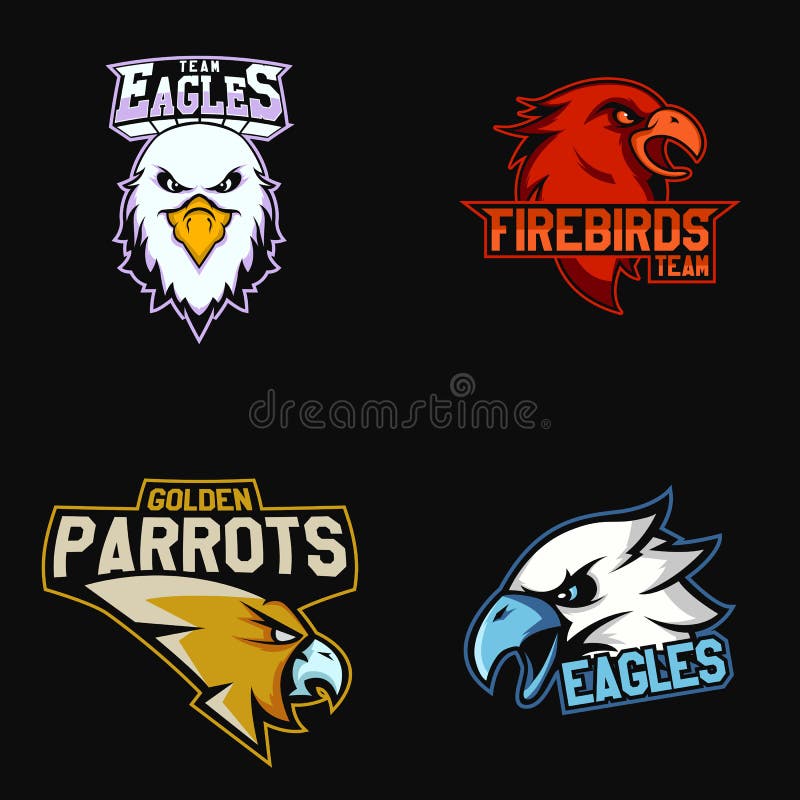 Set of modern professional logo for sport team. Eagles, firebirds, parrots mascot Vector symbol on a dark background. Set of modern professional logo for sport team. Eagles, firebirds, parrots mascot Vector symbol on a dark background.