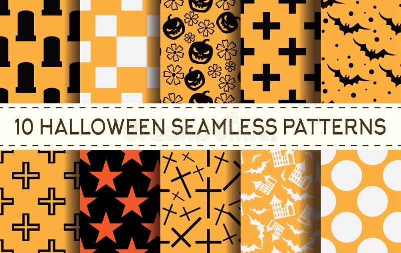 Reeks van 10 naadloze patronen van Halloween vector illustratie Reeks van 10 naadloze patronen van Halloween vector illustratie