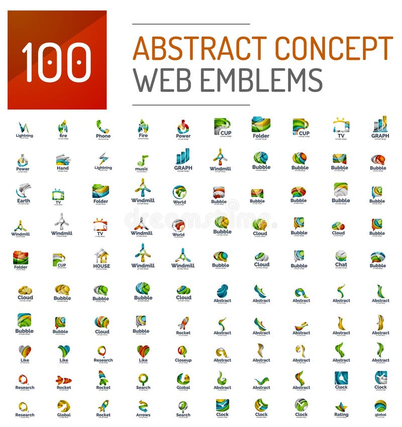 Reeks van 100 pictogrammen van het de conceptenembleem van Webinternet stock illustratie Reeks van 100 pictogrammen van het de conceptenembleem van Webinternet stock illustratie