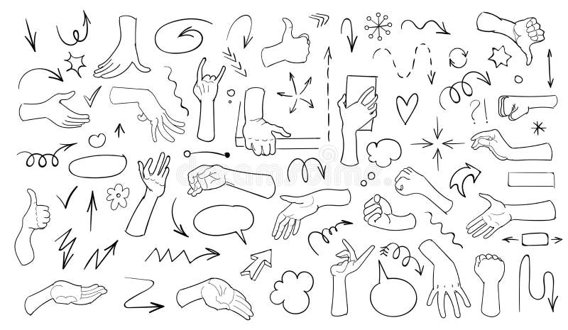 Reeks van pijlkrabbel op witte achtergrond Hand getrokken krabbel realistische handen Vector illustratie vector illustratie Reeks van pijlkrabbel op witte achtergrond Hand getrokken krabbel realistische handen Vector illustratie vector illustratie