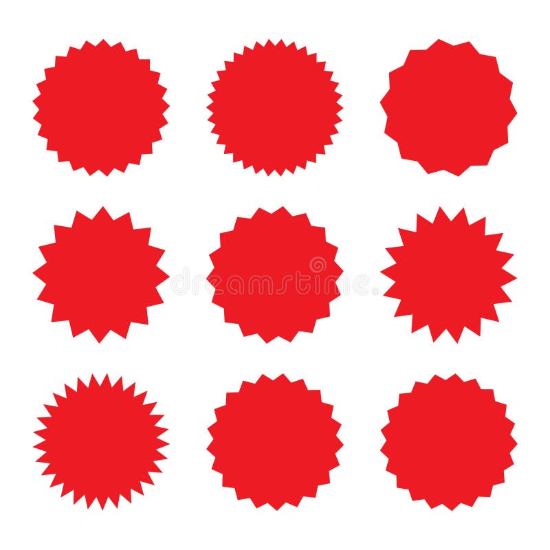 Reeks van rode starburst, zonnestraalkentekens Ontwerpelementen - best voor verkoopsticker, prijskaartje, kwaliteitsteken Vlakke vector illustratie Reeks van rode starburst, zonnestraalkentekens Ontwerpelementen - best voor verkoopsticker, prijskaartje, kwaliteitsteken Vlakke vector illustratie