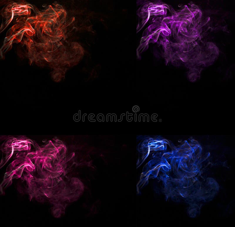 Reeks van Rook kleurrijk rood blauw purper roze op zwarte achtergrond stock afbeelding Reeks van Rook kleurrijk rood blauw purper roze op zwarte achtergrond stock afbeelding