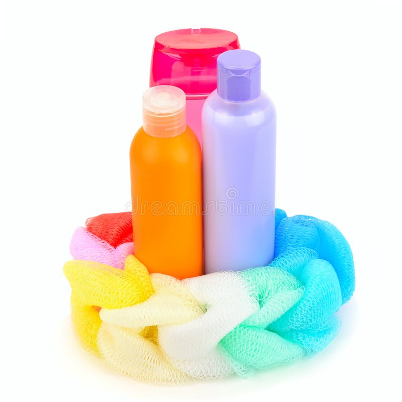 Reeks van shampoo en vloeibare zeep op witte achtergrond royalty-vrije stock fotografie Reeks van shampoo en vloeibare zeep op witte achtergrond royalty-vrije stock fotografie