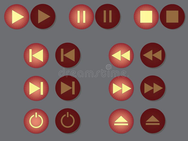 Set van afspeel-, pauze- en andere knoppen vector illustratie