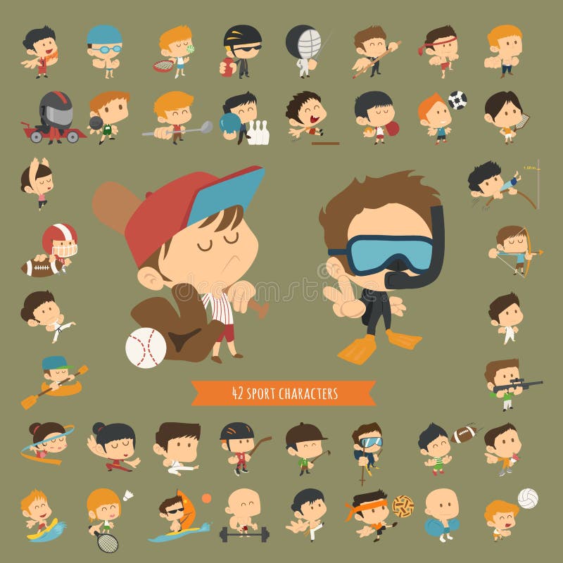 Reeks van 42 Sportkarakters stock illustratie Reeks van 42 Sportkarakters stock illustratie