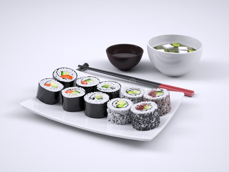 Reeks van sushi en makibroodje royalty-vrije illustratie Reeks van sushi en makibroodje royalty-vrije illustratie