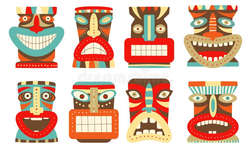 Reeks van tiki stammenmasker stock illustratie Reeks van tiki stammenmasker stock illustratie