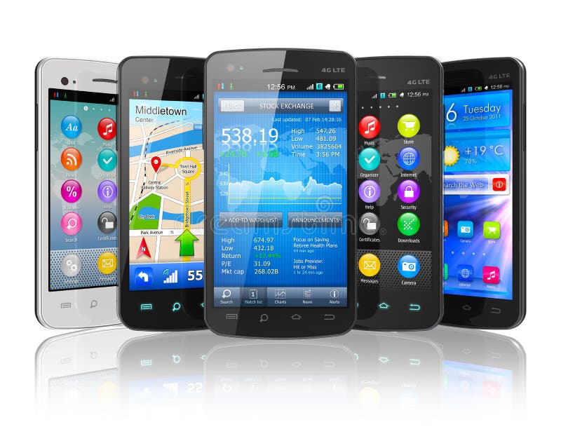 Reeks van touchscreen smartphones vector illustratie Reeks van touchscreen smartphones vector illustratie