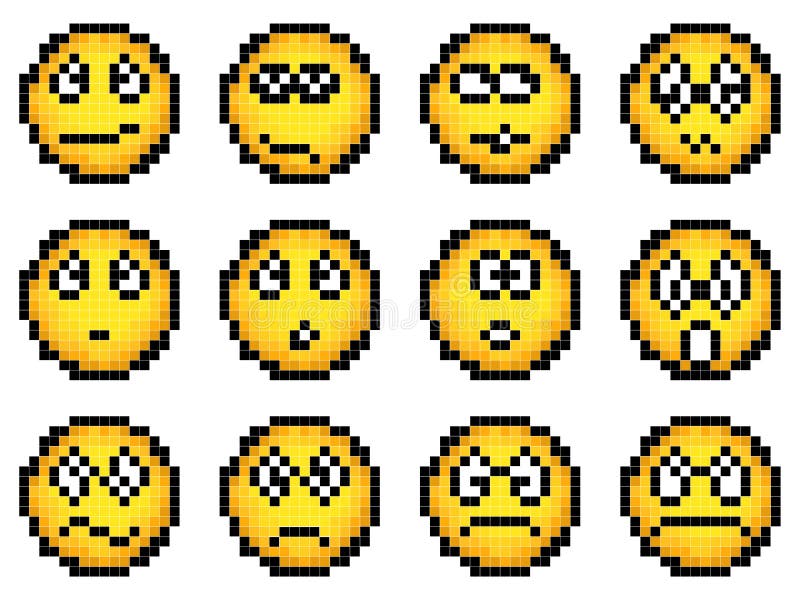 Reeks van vector eenvoudige gele pixelsmiley. stock illustratie Reeks van vector eenvoudige gele pixelsmiley. stock illustratie