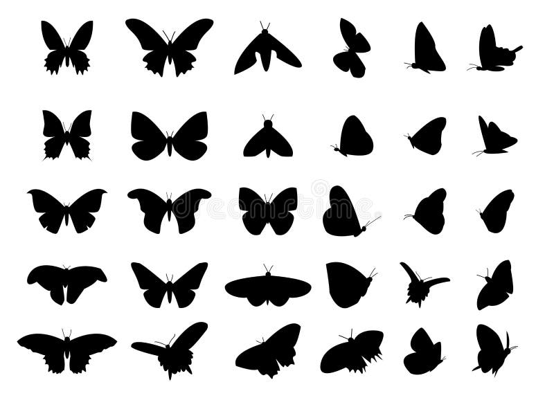 Reeks van vliegend vlindersilhouet, geïsoleerde vector
