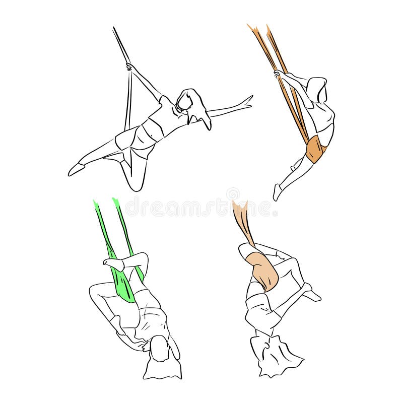 Reeks van vrouw die lucht de schetskrabbel doen van de yoga vectorillustratie stock illustratie Reeks van vrouw die lucht de schetskrabbel doen van de yoga vectorillustratie stock illustratie