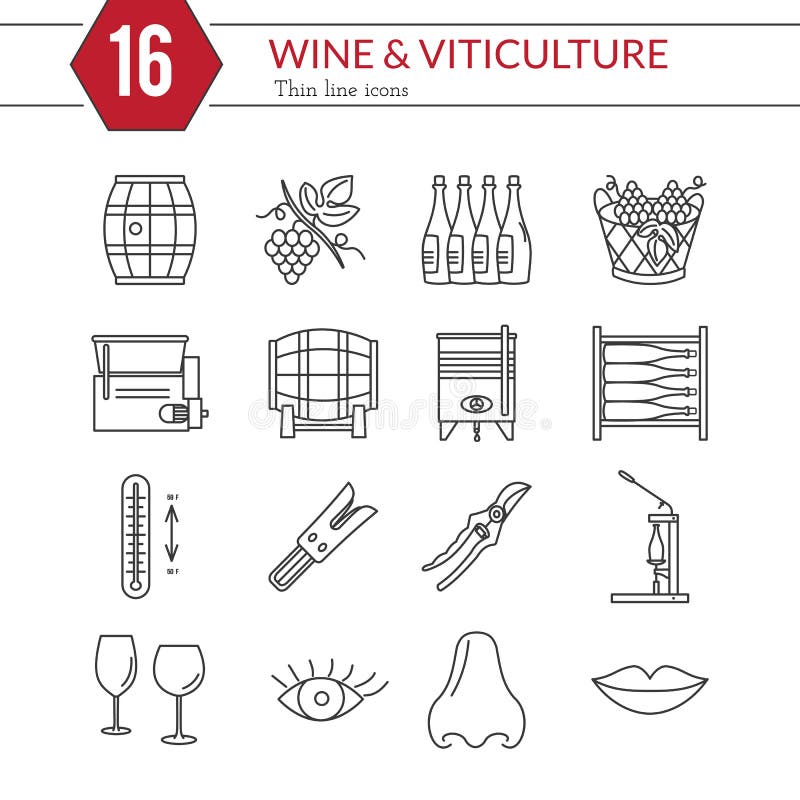 Reeks van wijnbereiding, wijn proevende pictogrammen royalty-vrije illustratie Reeks van wijnbereiding, wijn proevende pictogrammen royalty-vrije illustratie