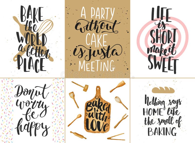 Reeks vectorbakkerij van letters voorziende affiches, groetkaarten vector illustratie Reeks vectorbakkerij van letters voorziende affiches, groetkaarten vector illustratie