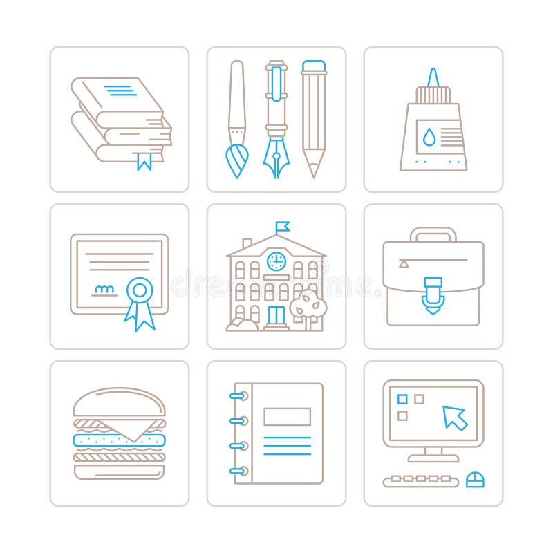 Reeks vectoronderwijspictogrammen en concepten in mono dunne lijnstijl vector illustratie Reeks vectoronderwijspictogrammen en concepten in mono dunne lijnstijl vector illustratie