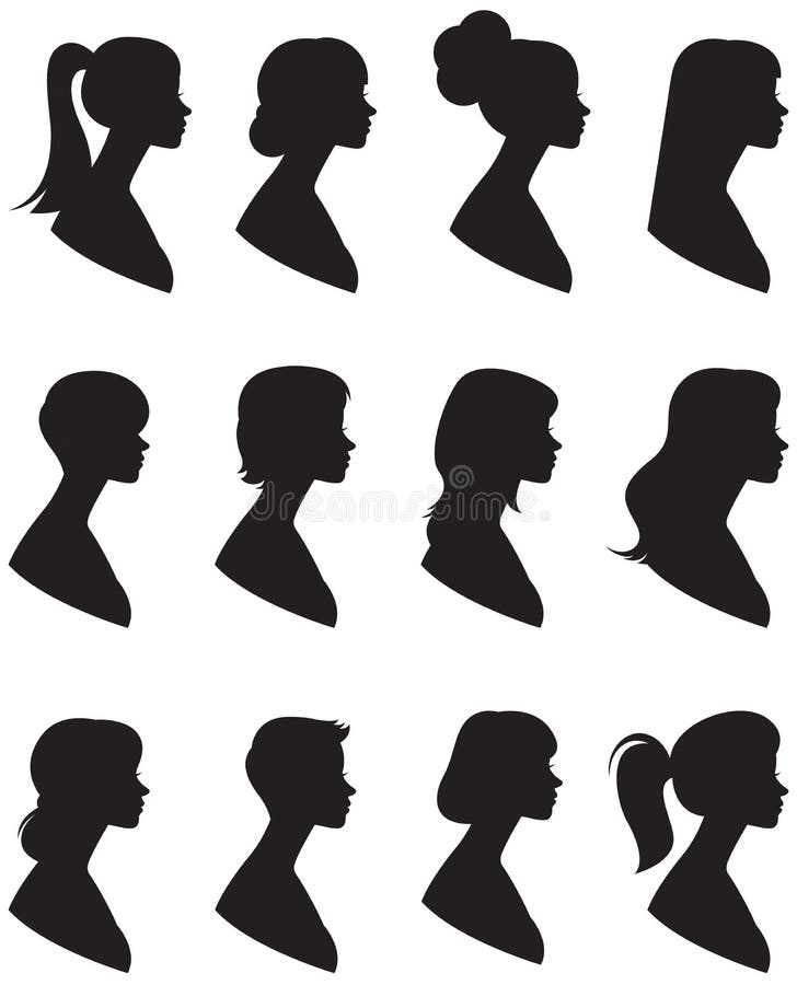 Reeks vectorsilhouetten Portret van een vrouw in een profiel met stock illustratie Reeks vectorsilhouetten Portret van een vrouw in een profiel met stock illustratie