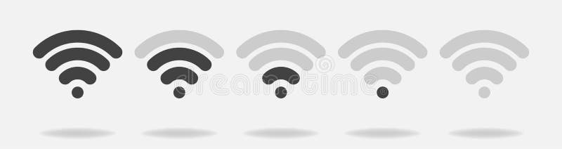 Reeks vectorwifi-pictogrammen met verschillend ontvangen signaal lagen stock illustratie Reeks vectorwifi-pictogrammen met verschillend ontvangen signaal lagen stock illustratie
