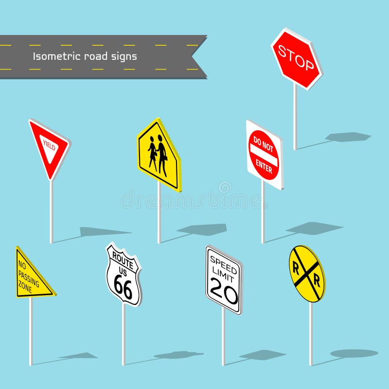 Reeks verkeersteken Vectorillustratie isometrische stijl stock illustratie Reeks verkeersteken Vectorillustratie isometrische stijl stock illustratie