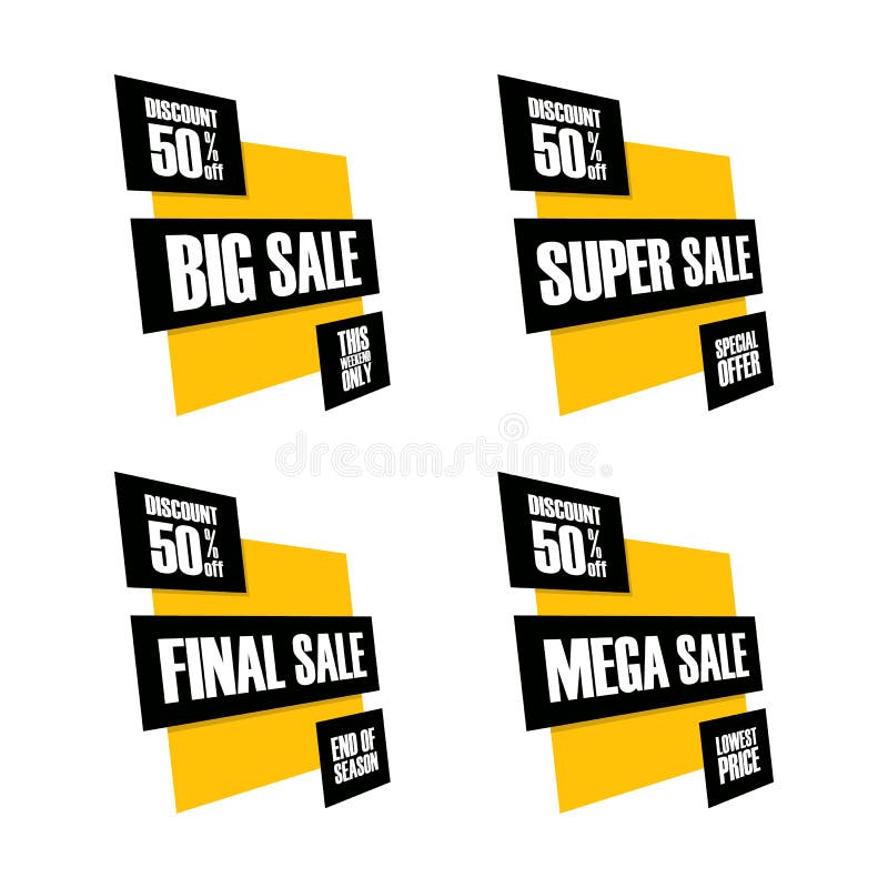 Reeks verkoopbanners Grote, Super, Definitieve en Megaverkoop Dit weekend, speciale aanbieding, laagste prijs, eind van seizoen vector illustratie Reeks verkoopbanners Grote, Super, Definitieve en Megaverkoop Dit weekend, speciale aanbieding, laagste prijs, eind van seizoen vector illustratie