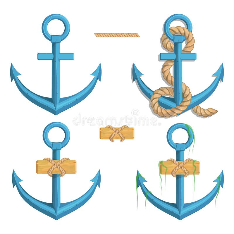 Reeks verschillende ankers voor marien ontwerp Illustratie van een schip` s anker met een kabel royalty-vrije illustratie Reeks verschillende ankers voor marien ontwerp Illustratie van een schip` s anker met een kabel royalty-vrije illustratie