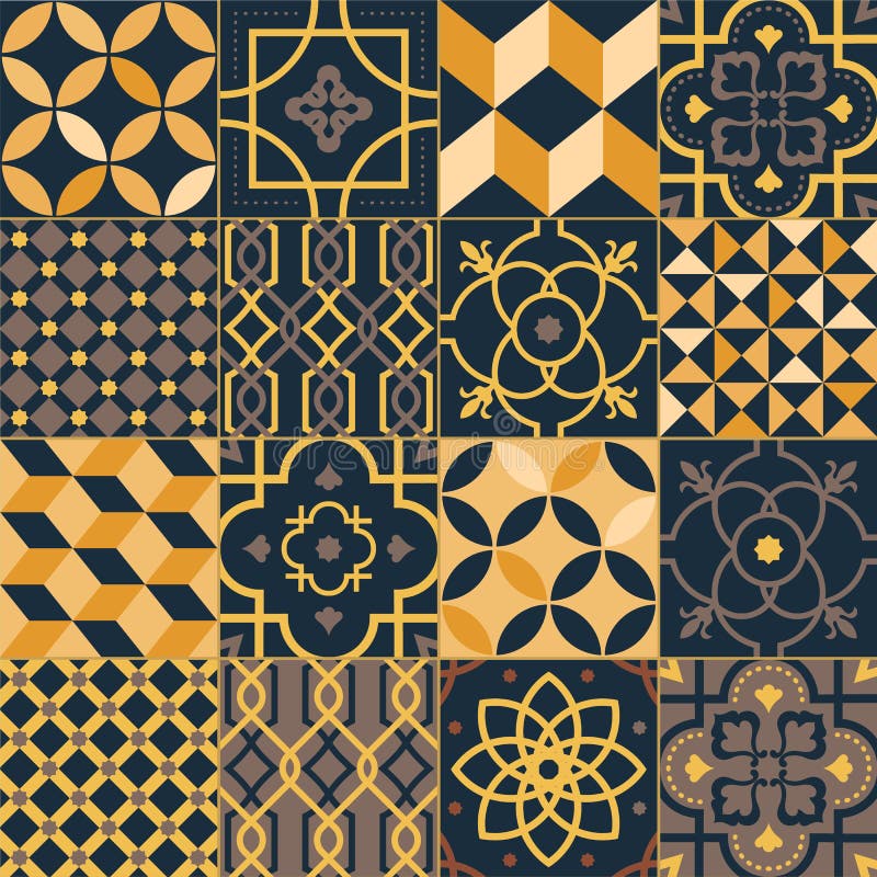 Reeks vierkante keramische tegels met elegante traditionele oosterse patronen Bundel van decoratieve ornamenten, sier royalty-vrije illustratie Reeks vierkante keramische tegels met elegante traditionele oosterse patronen Bundel van decoratieve ornamenten, sier royalty-vrije illustratie