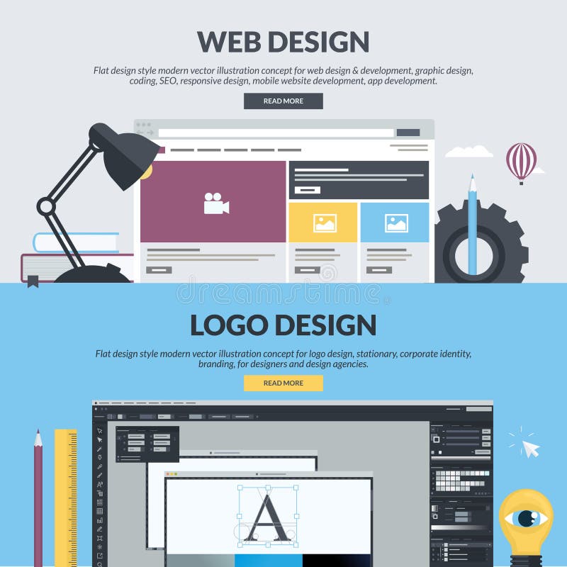 Reeks vlakke banners van de ontwerpstijl voor grafisch en Webontwerp royalty-vrije illustratie Reeks vlakke banners van de ontwerpstijl voor grafisch en Webontwerp royalty-vrije illustratie