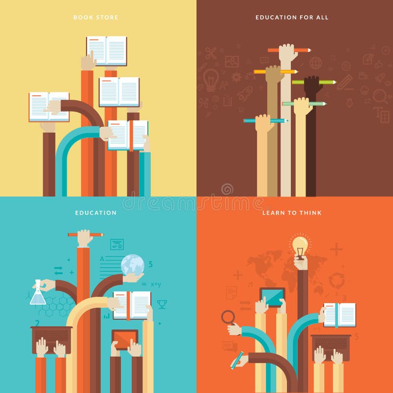 Reeks vlakke pictogrammen van het ontwerpconcept voor onderwijs stock illustratie Reeks vlakke pictogrammen van het ontwerpconcept voor onderwijs stock illustratie