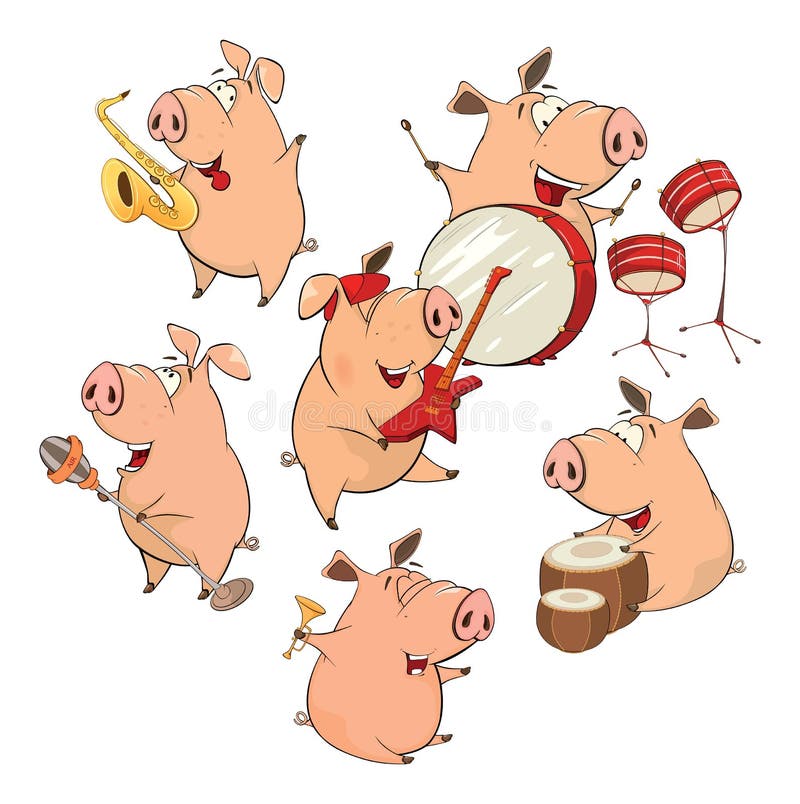 Reeks vrolijke varkens beeldverhaal vector illustratie Reeks vrolijke varkens beeldverhaal vector illustratie
