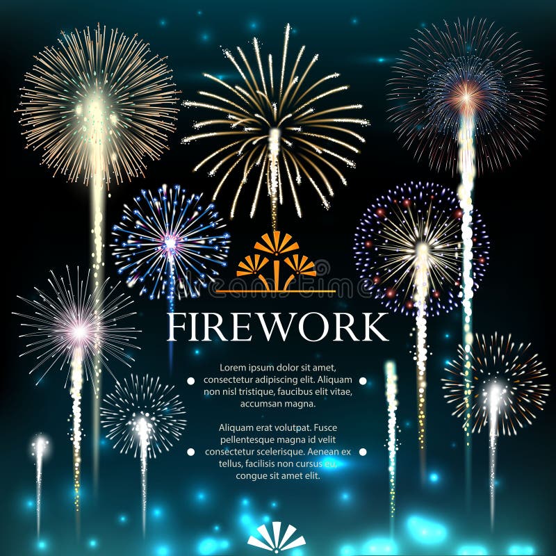 Set of fireworks, festive banner, invitation to a holiday. Vector illustration. Set of fireworks, festive banner, invitation to a holiday. Vector illustration