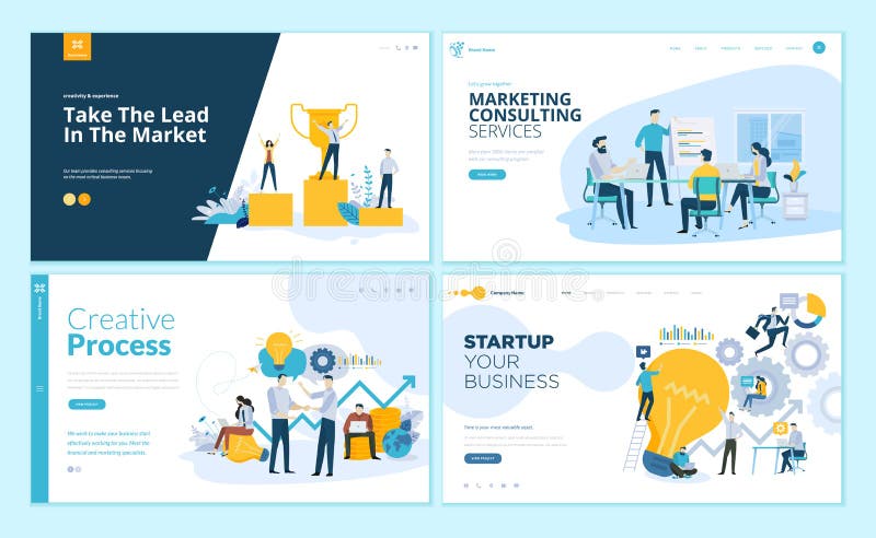 Reeks Web-pagina ontwerpmalplaatjes voor creatief proces, bedrijfssucces en groepswerk, marketing het raadplegen vector illustratie Reeks Web-pagina ontwerpmalplaatjes voor creatief proces, bedrijfssucces en groepswerk, marketing het raadplegen vector illustratie
