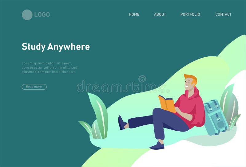 Reeks webpaginaontwerpsjablonen met ontspannen lerende mensen openlucht voor online onderwijs, opleiding en cursussen modern vector illustratie Reeks webpaginaontwerpsjablonen met ontspannen lerende mensen openlucht voor online onderwijs, opleiding en cursussen modern vector illustratie
