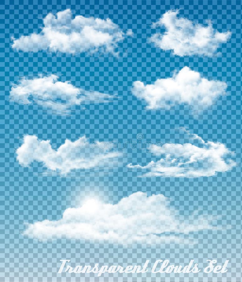 Reeks witte wolken op een transparante hemelachtergrond