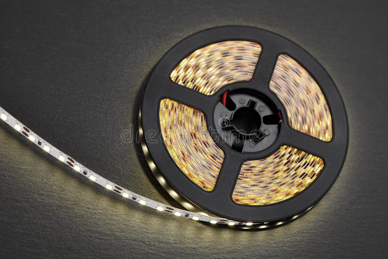 Reel of a diode strip with warm light stock photo Reel of a diode strip with warm light stock photo