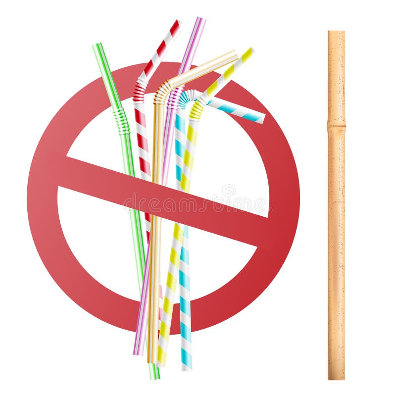Reemplazo de la tubería plástica por la paja de madera y de bambú reutilizable del eco para las bebidas libre illustration Reemplazo de la tubería plástica por la paja de madera y de bambú reutilizable del eco para las bebidas libre illustration
