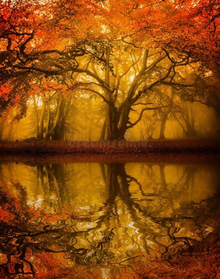 Refelction da árvore de Autumn Fall