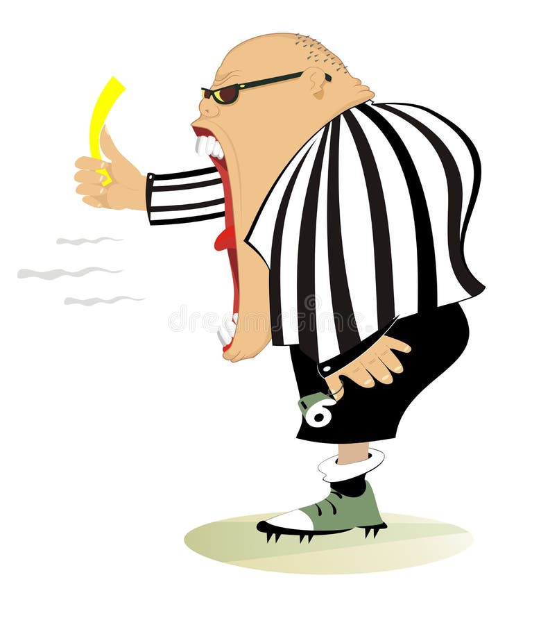 Cartoon Referee With Whistle And Football Isolated Vector Illustration