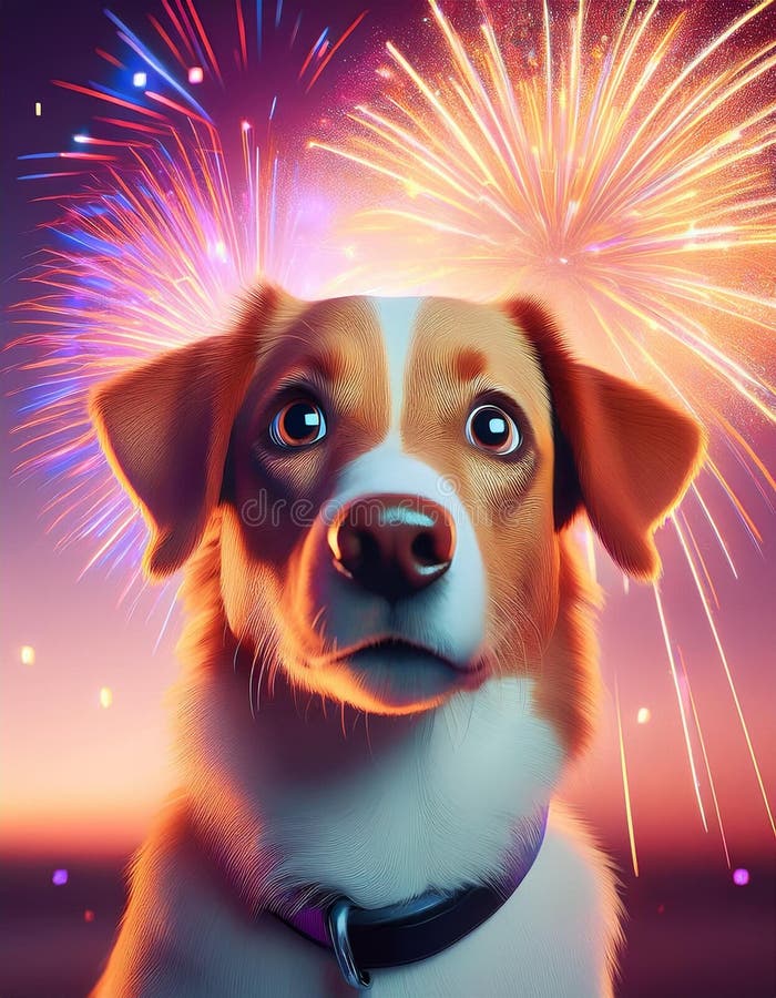 new-year-dog-scared-of-fireworks-cartoon-stock-illustration