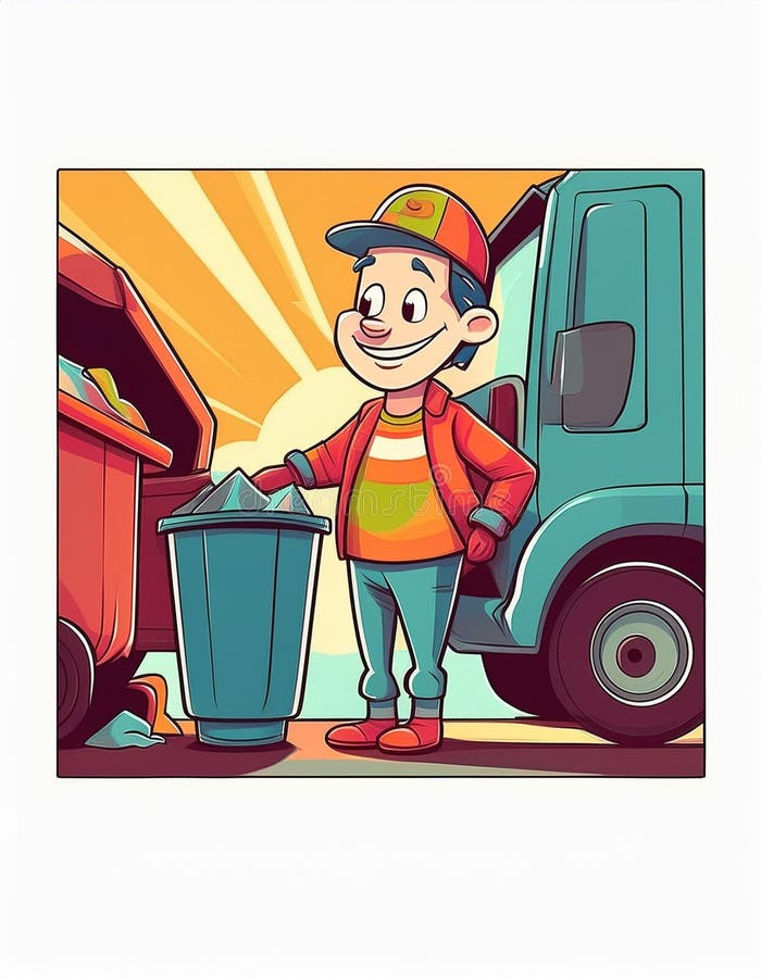 Garbage man working outdoors cartoon