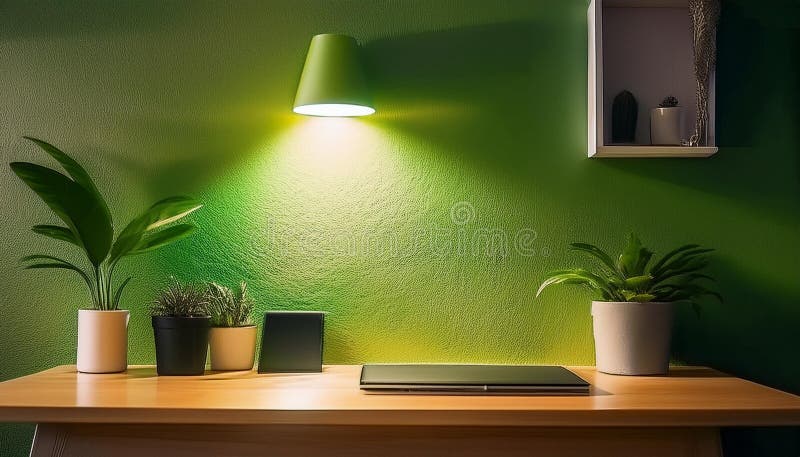 O cameră ecologică ecologică ecologică ecologică ecologică, un birou de acasă minimalist care prezintă elemente ecologice. fundal ilustrație grafică.