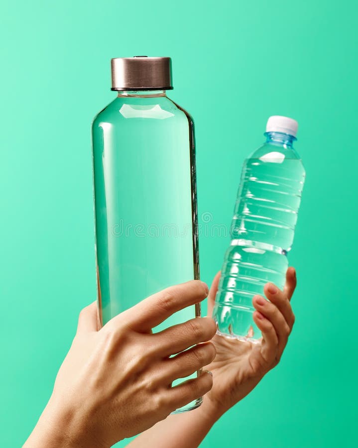 Refillable Drinking Water Bottle on Mint Green Background Stock Photo Image of sustainability