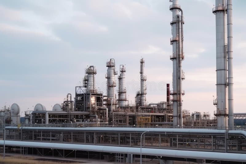 Refinery, with Conveyor Belt and Piping System for Processing Petroleum