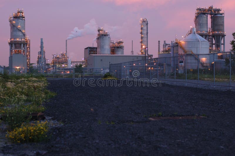 Refinery at night in Montreal (pink version)