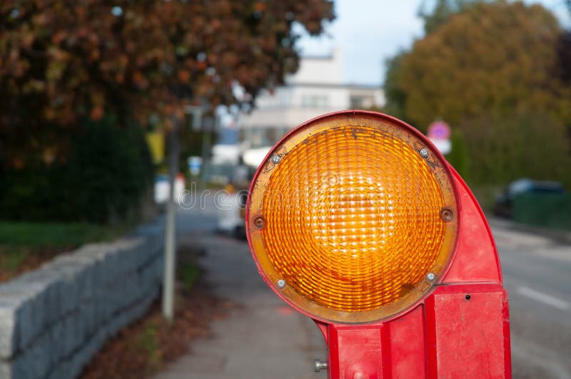 Construction Site With Warning Light On Road Stock Photo Image of