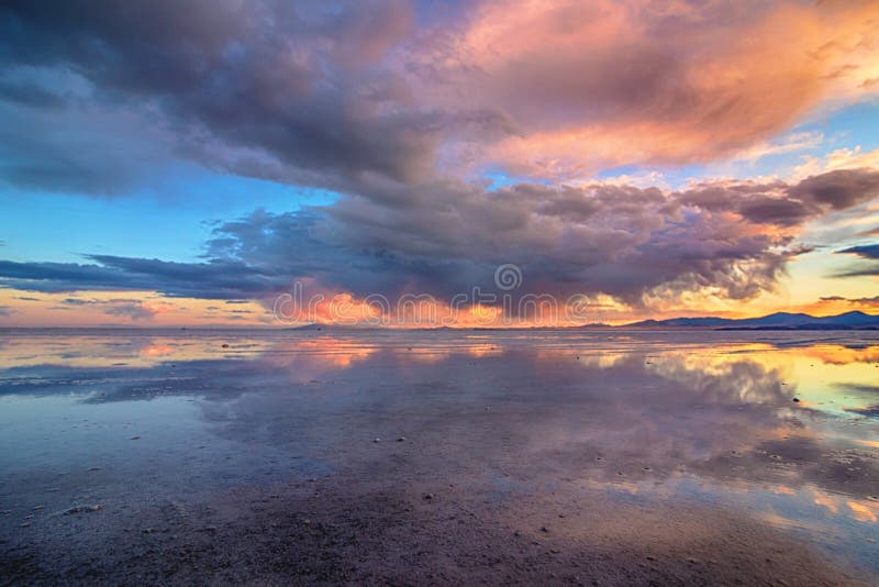 Reflection Bonneville Salt Flats at sunset