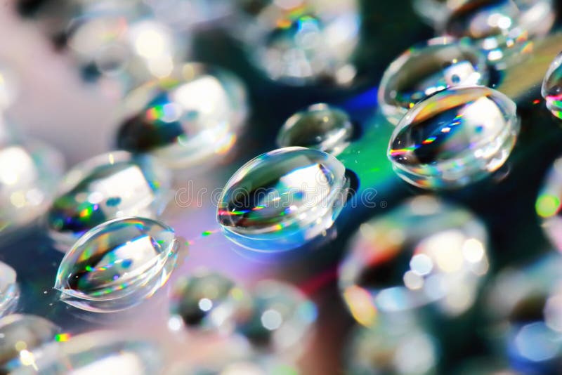 Reflection of dropet on cd in macro for background and beautiful colorful