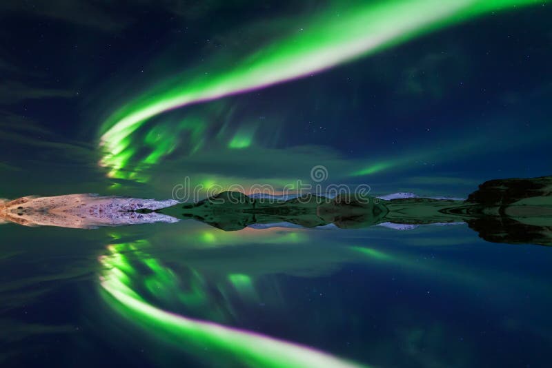 Reflection of the Northern Lights in the Water, Aurora Borealis