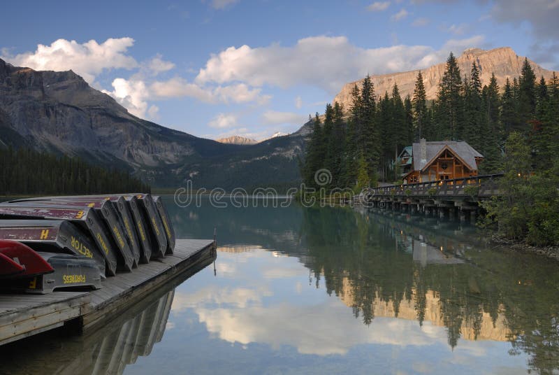 Reflections in Emerald Lake in Canadian Rockies