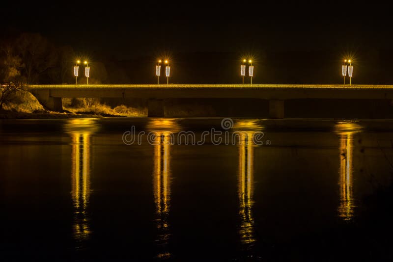 Reflections at night from Prienai bridge