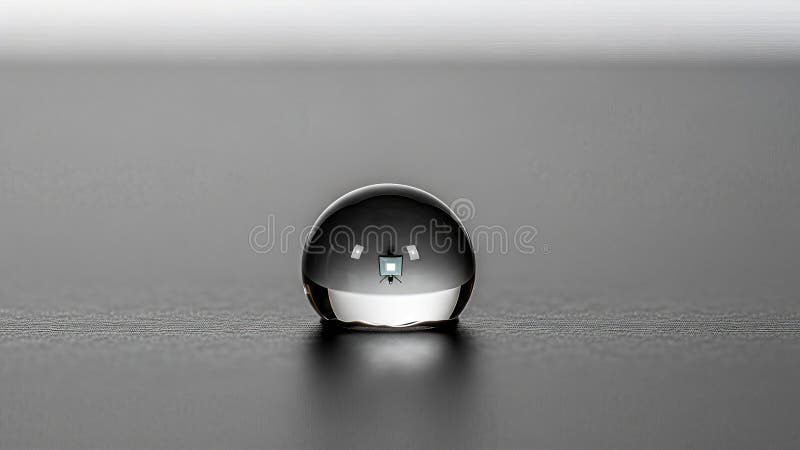 A reflective sphere resting on a surface, capturing a surreal square light source and its stock illustration