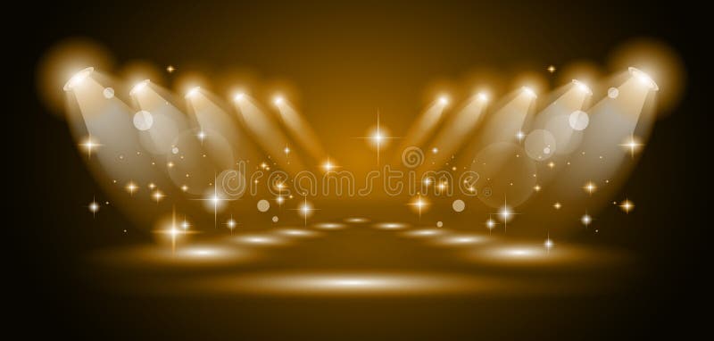 Reflectoare magice cu raze de aur stock illustration